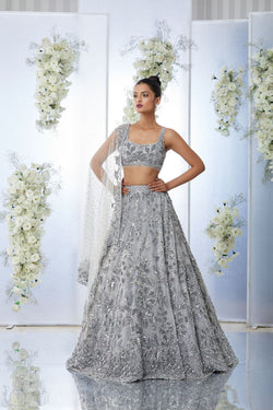 Silver Grey Sequin Lehenga Set