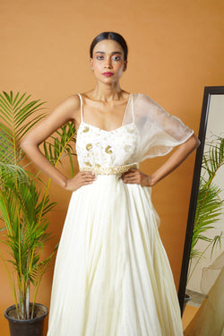 Off White Anarkali With Waistbelt