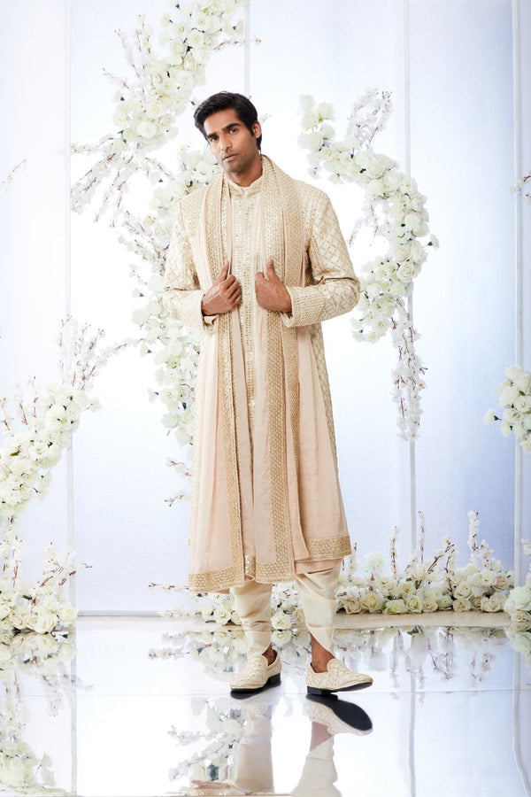 Two-Tone Beige Gota Patti Sherwani Set