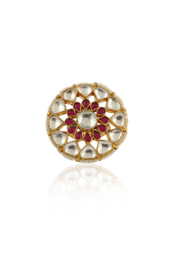 WHITE AND PINK STONE JADTAR RING