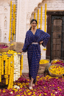 Royal Blue Printed Kaftan Dress