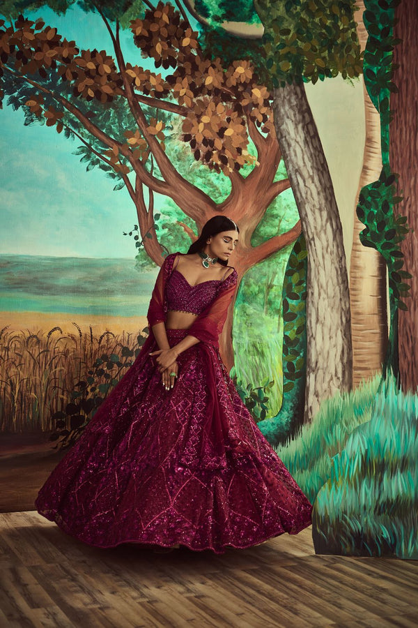 Tonal Wine Lehenga Set