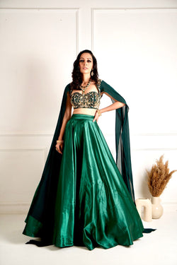 MEERA  Green blackout satin  lehenga