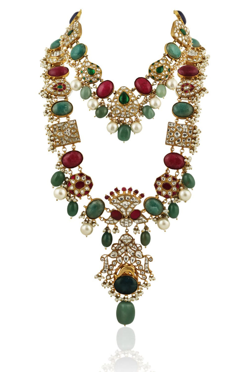 MULTICOLOUR DOUBLE LAYER TRADITIONAL NECKLACE SET