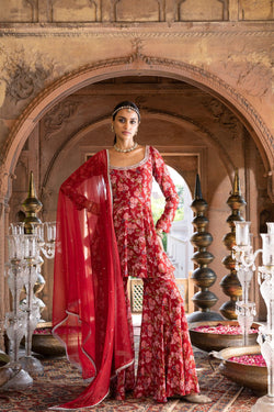 Maroon Printed Sharara Set