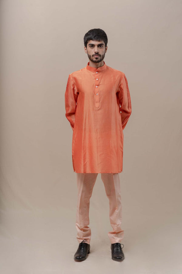 CARROT CHANDERI SILK KURTA SET