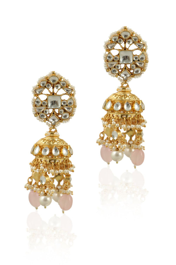 WHITE JHUMKI WITH LIGHT BEADS