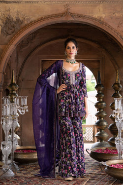 Purple Printed Sharara Set