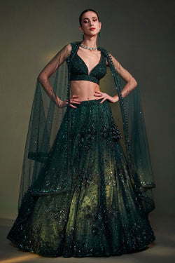 Tonal Emerald Green Lehenga Set