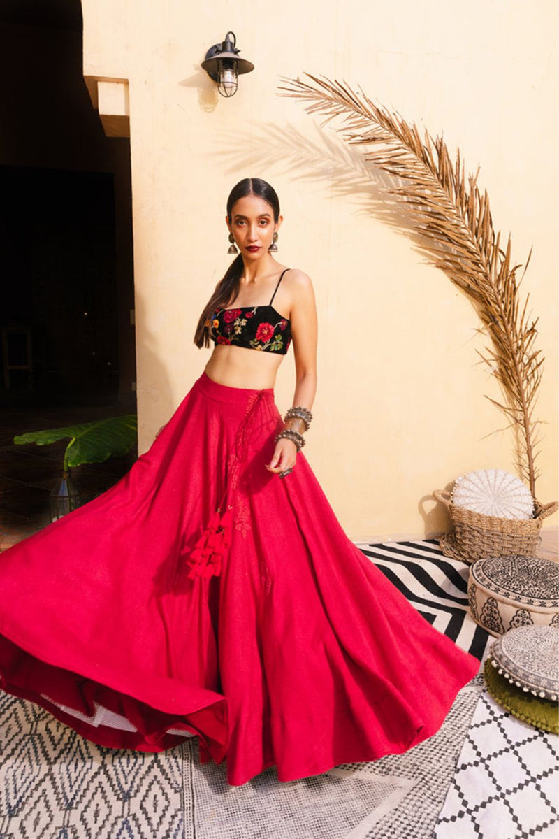 Bohemian Tapestry Red Lehenga Set