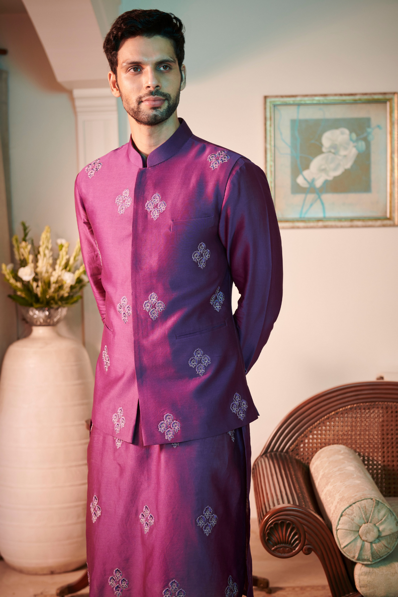 Lavender Chanderi Silk Nehru Jacket