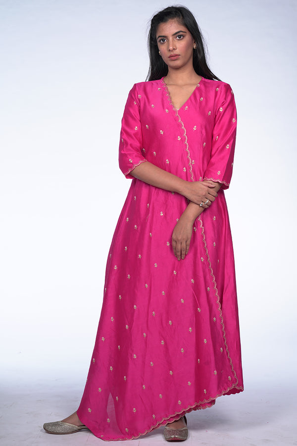 Pink Asymmetric Flared Kurta