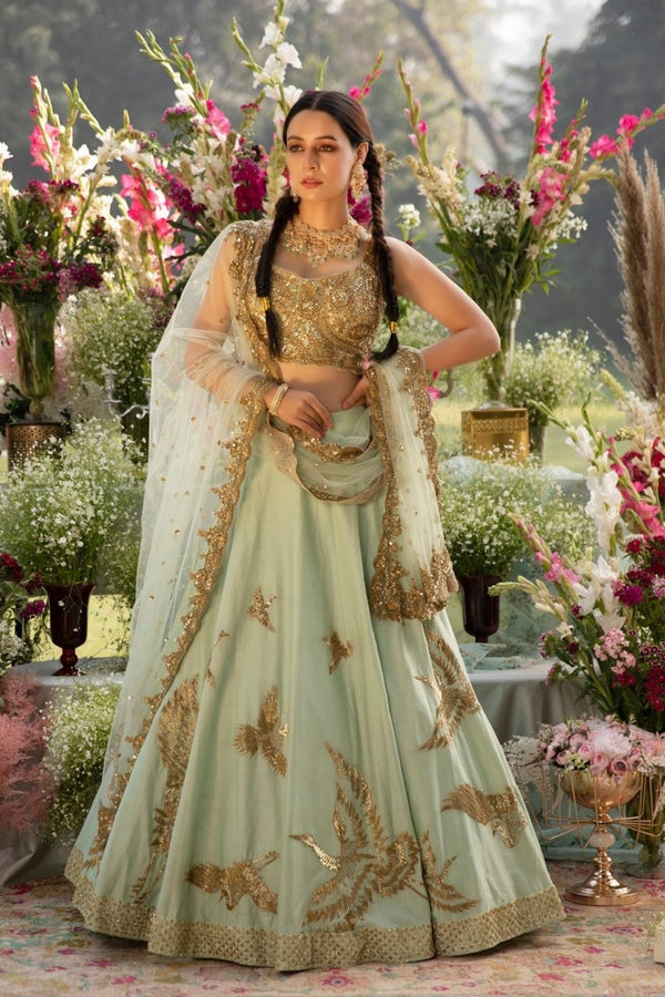 Sage Green Bird Lehenga Set