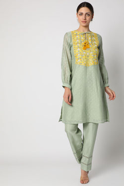 Grey Embroidered Short Kurta Set