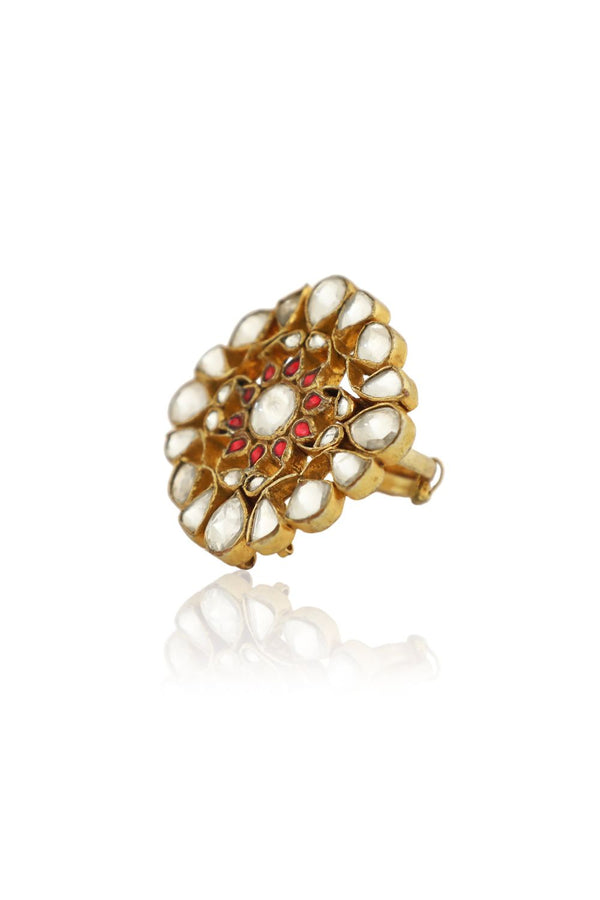 RED AND WHITE JADTAR STONE RING