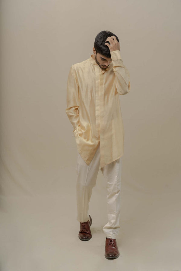 CREAM CHANDERI SILK KURTA SET