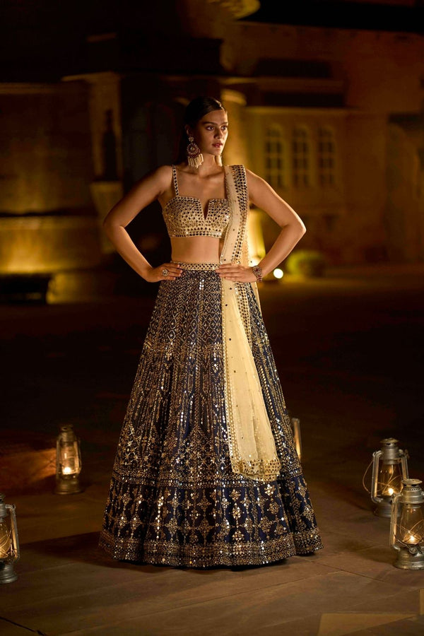 Navy Mirror Work Lehenga Set