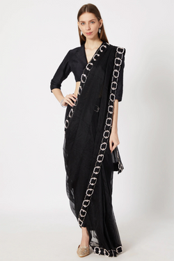 black embroidered saree