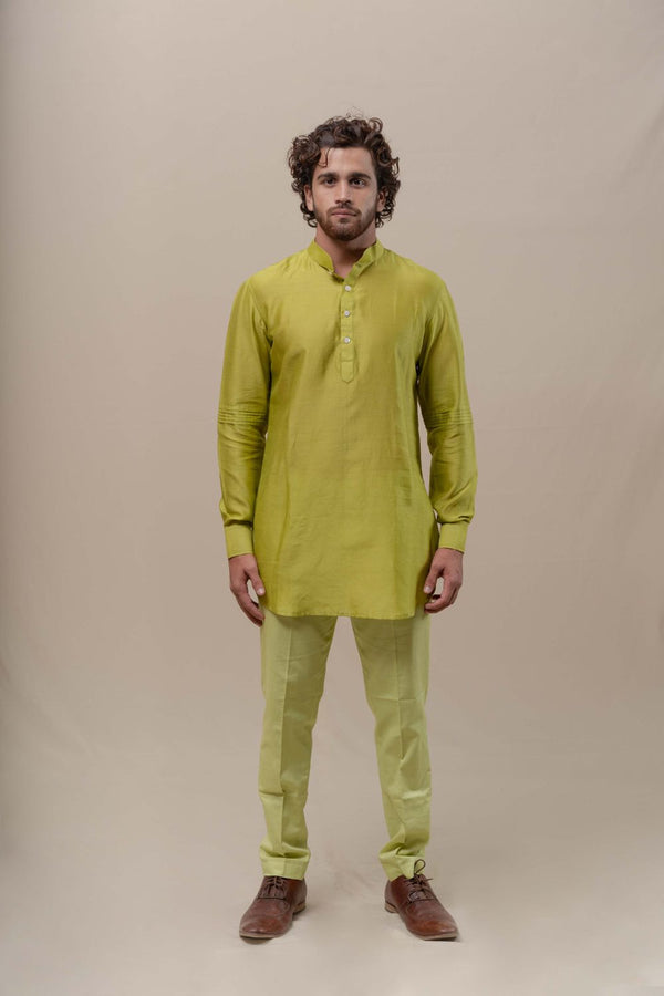 GREEN CHANDERI SILK KURTA SET