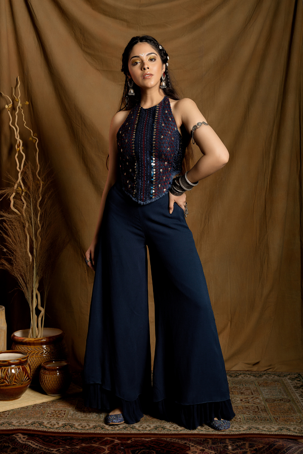 Boho Stree Signature backless top paired with double layered pants