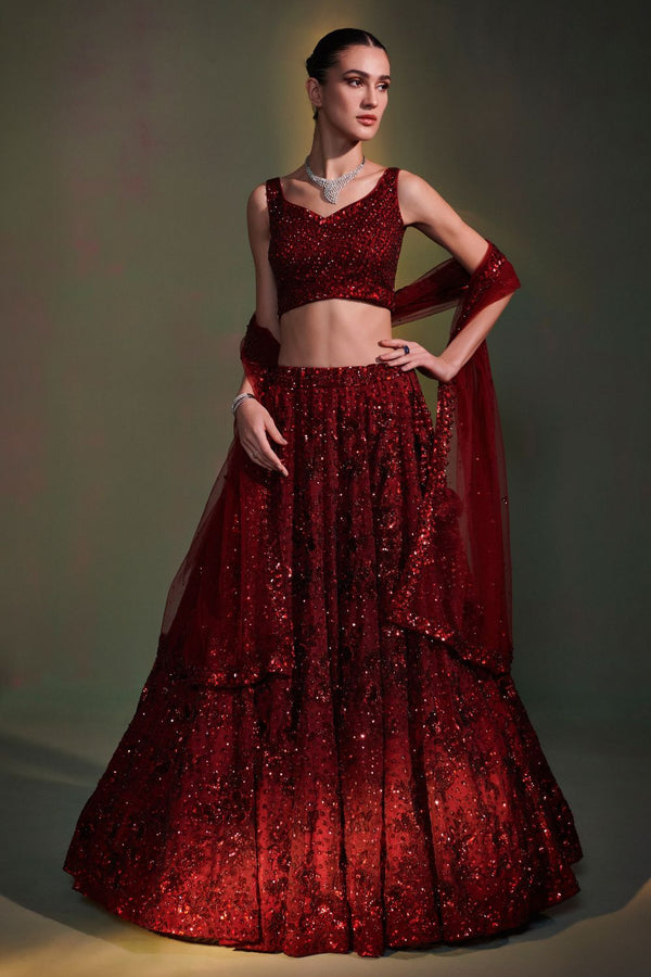 Tonal Burgundy Lehenga Set