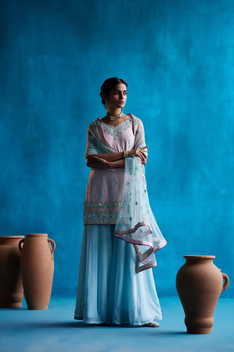 Ice Blue Sharara With Pink Kurta