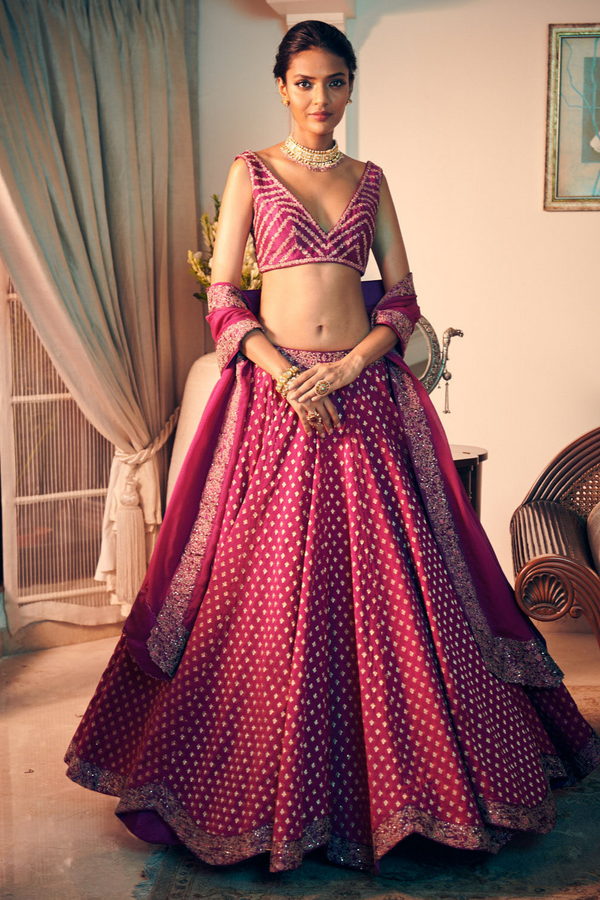 Lavender Banarasi Silk Lehenga