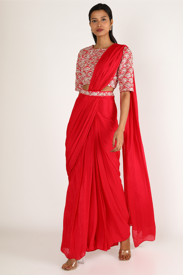 RED EMBROIDERED SAREE