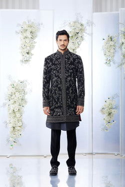 Black Zardosi Short Sherwani Set