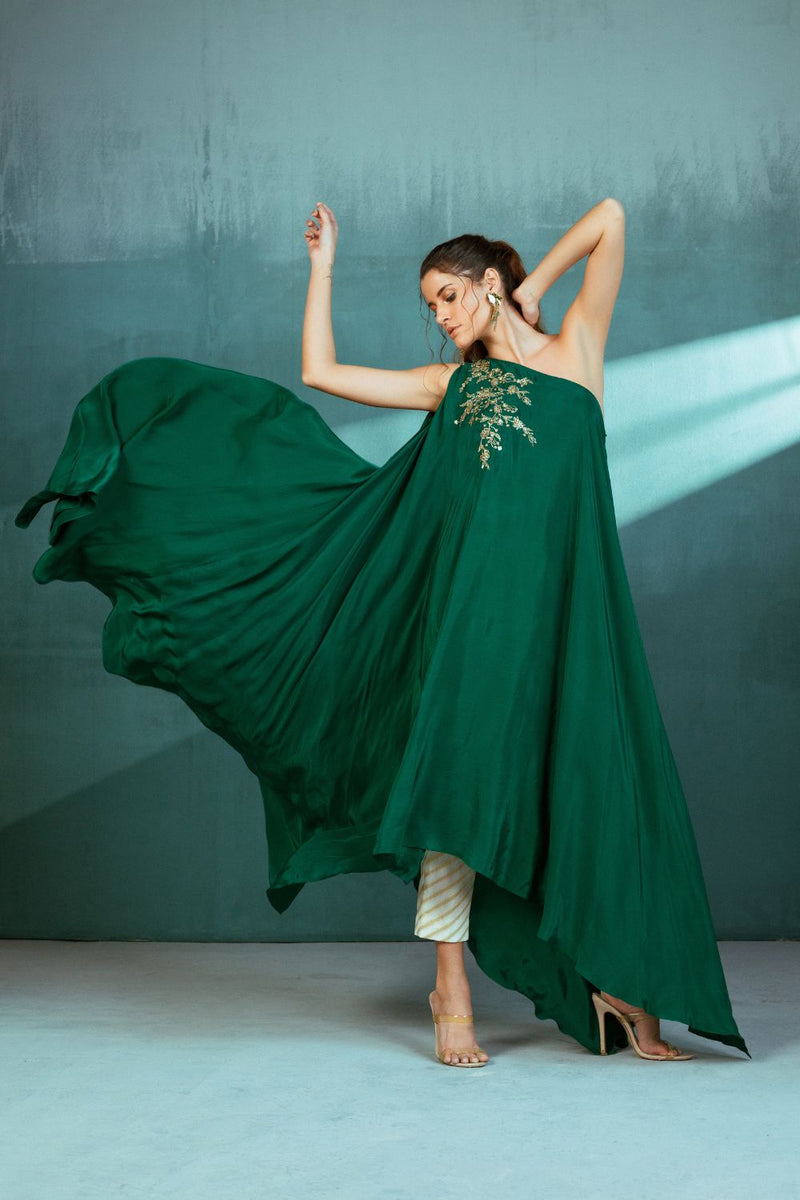 Emerald Green Crepe Kaftan Pant Set