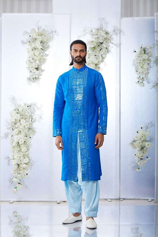 Royal Blue Mirror Work Kurta Set