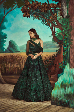 Tonal Emerald Green  Lehenga Set