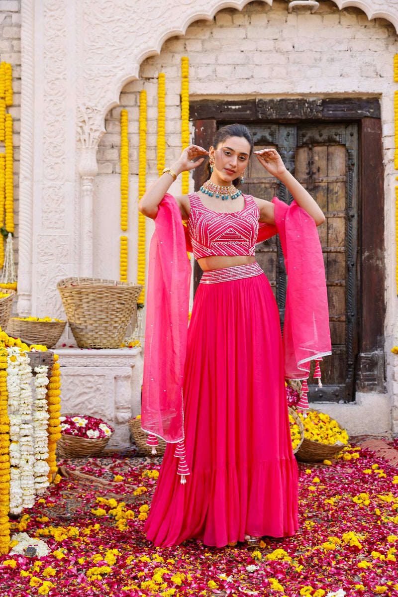 Pink Lehenga Set With Dupatta