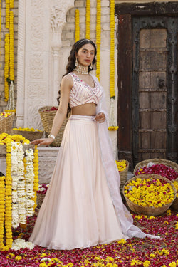 Light Peach Embroidered Lehenga Set With Dupatta