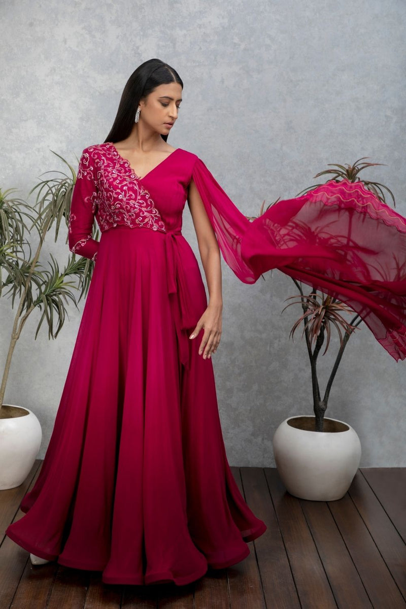 Pink sapphire draped gown in ombre