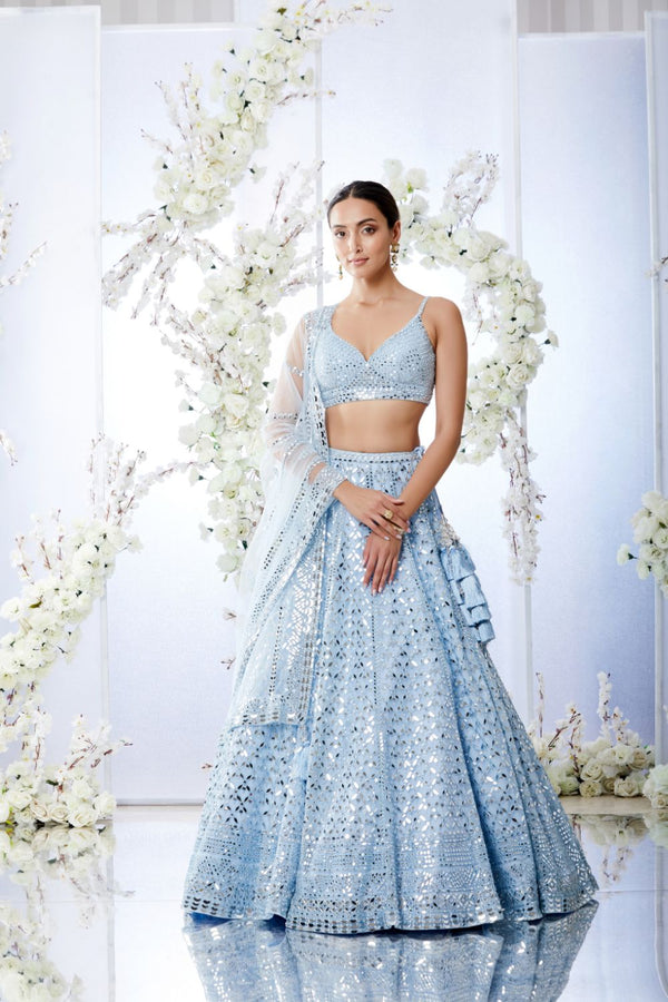 Powder Blue Mirror Work Lehenga Set