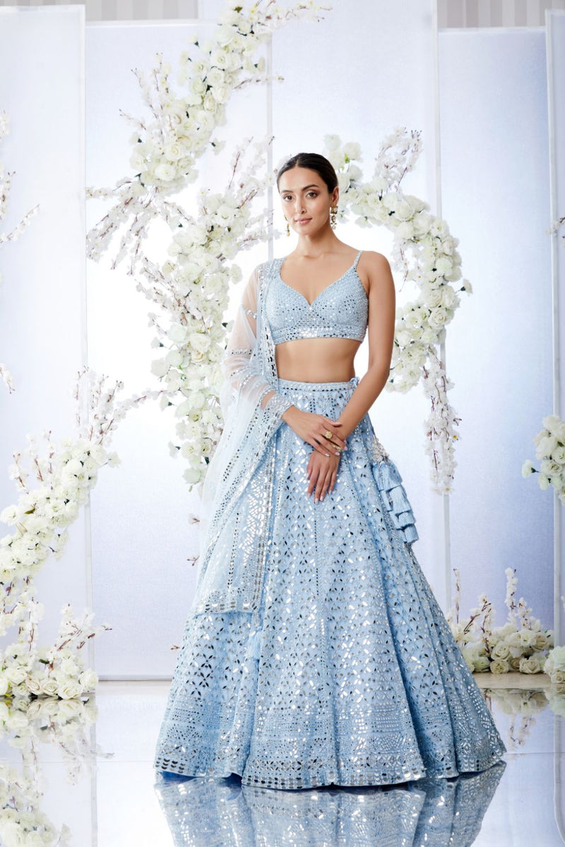 Powder Blue Mirror Work Lehenga Set