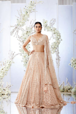 Peach Mirror Work Lehenga Set