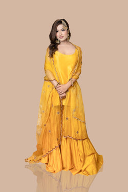 Mustard Yellow Kurta With Garara And Dupatta