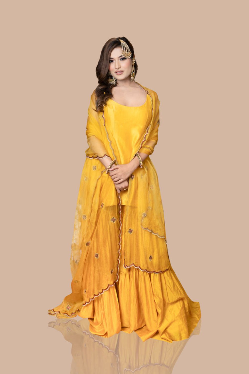 Mustard Yellow Kurta With Garara And Dupatta