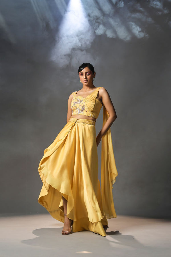 Daffodil wrap around skirt with draped top and attached dupatta