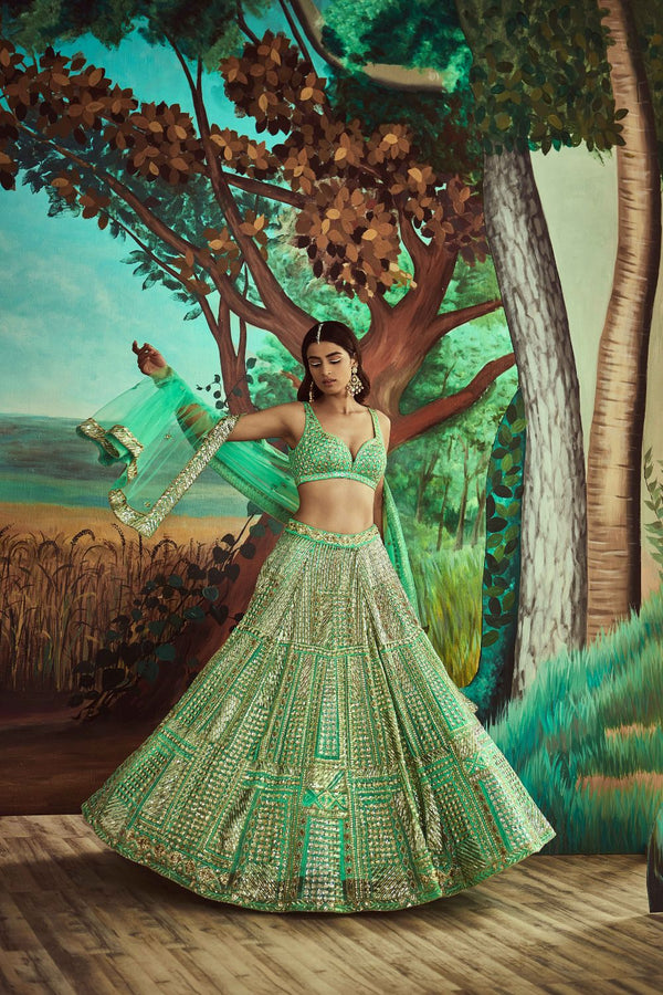 Seagreen Sequins Lehenga Set