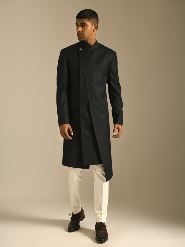 Black Panelled Sherwani