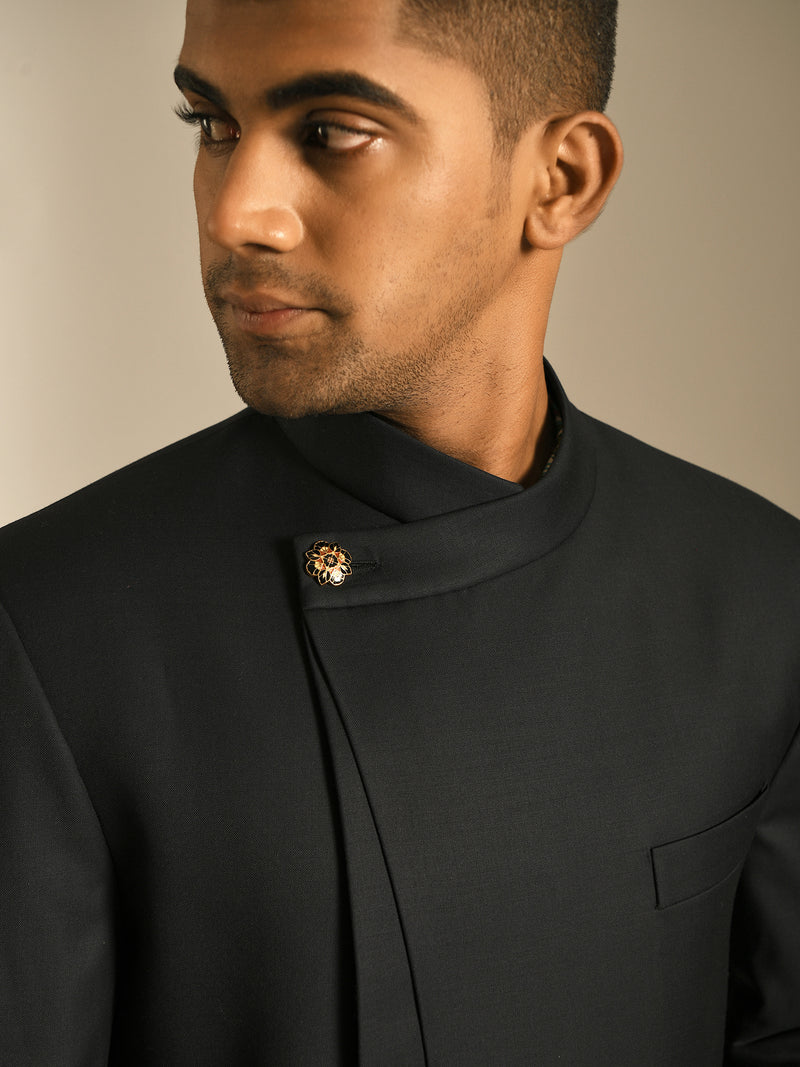 Black Panelled Sherwani