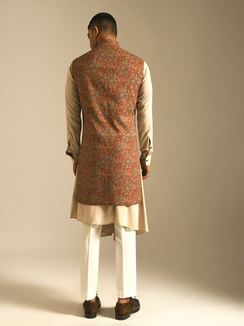 Printed Long Jawahar Jacket With Loop Buttons