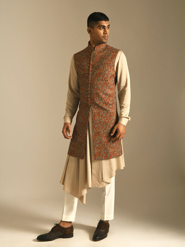 Printed Long Jawahar Jacket With Loop Buttons