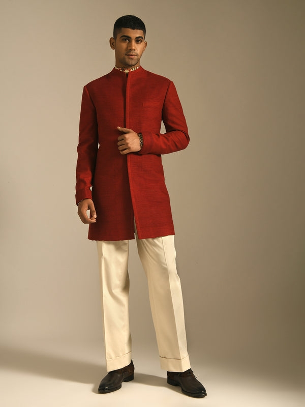 Pintucked  High Neck Sherwani