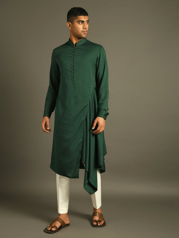 Forest Green Drape Kurta Set