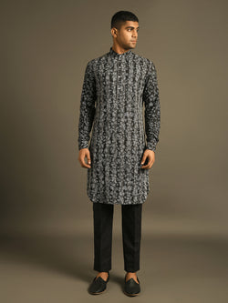 Black Printed And Textured Kurta Set