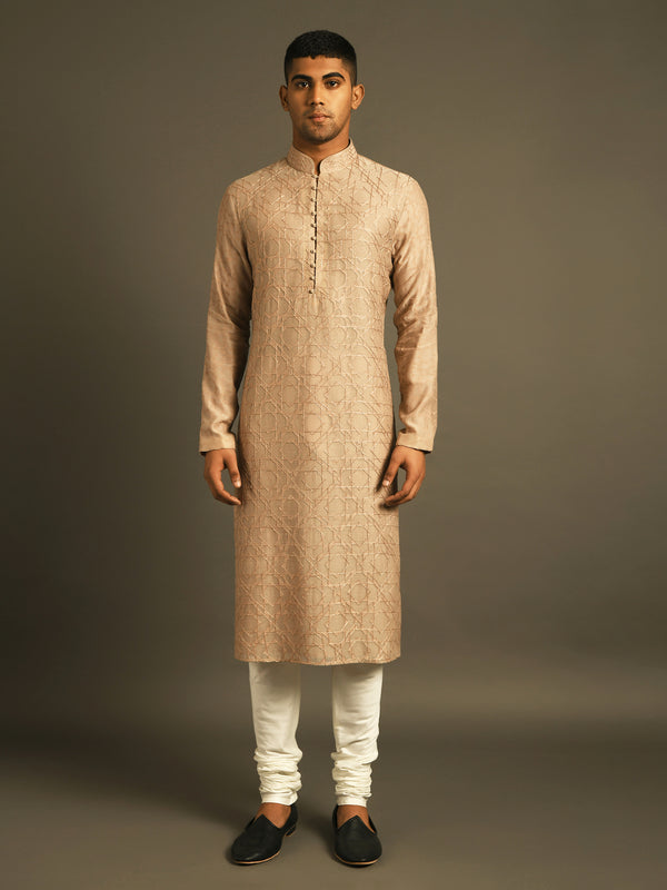 Beige Embroidered Kurta